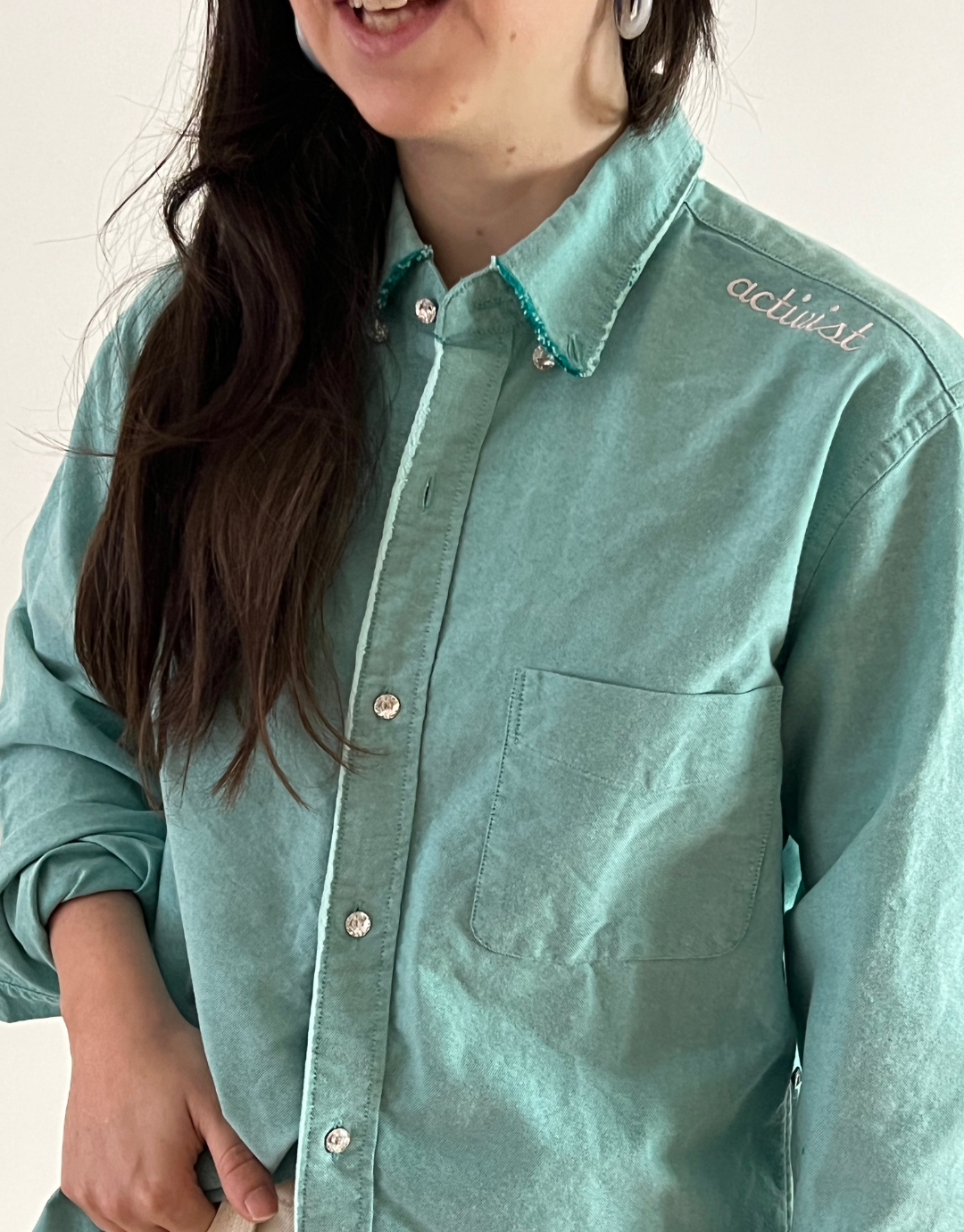 Activist Seafoam Upcycled Embroidered Shirt