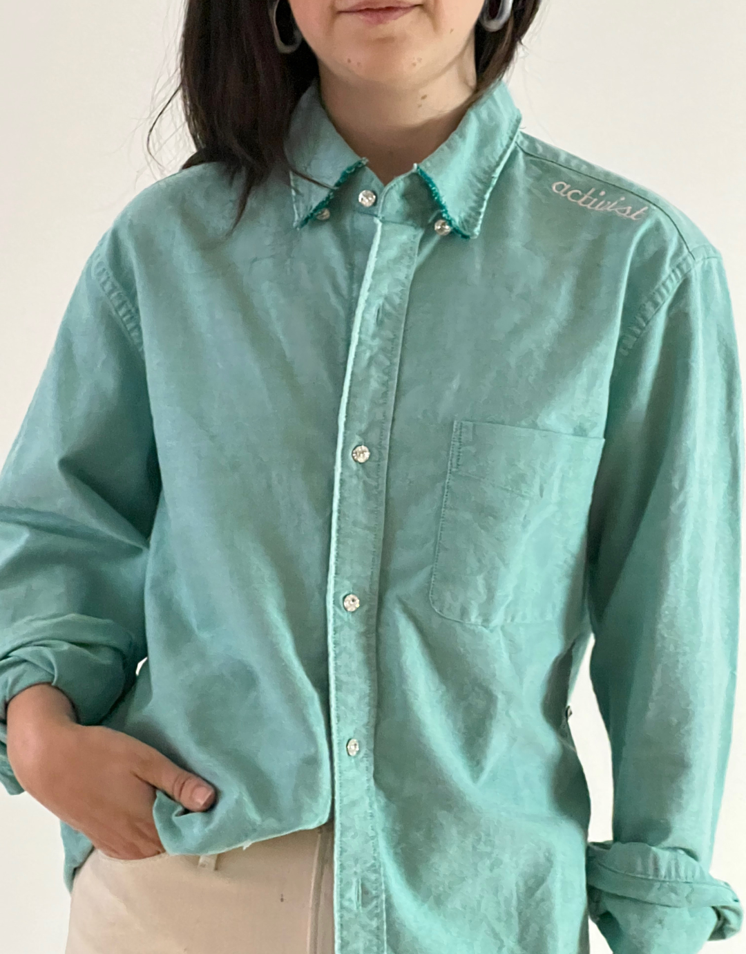 Activist Seafoam Upcycled Embroidered Shirt