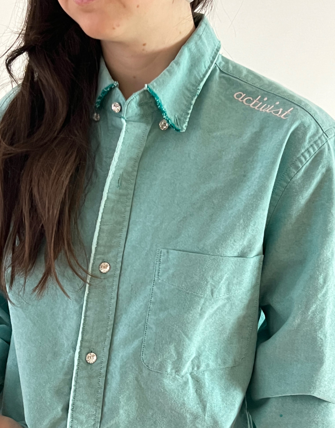 Activist Seafoam Upcycled Embroidered Shirt