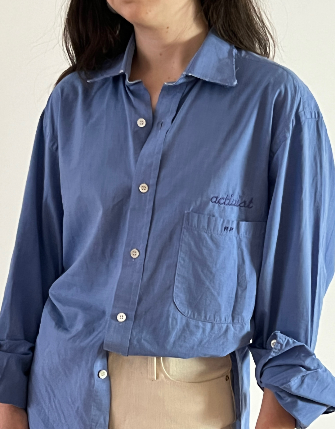 Activist Blue Upcycled Embroidered Shirt