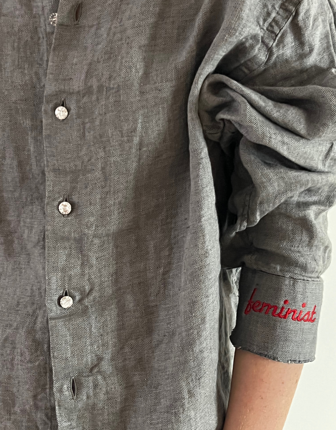Feminist Linen Upcycled Embroidered Shirt