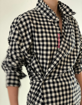 Feminist Black Check Upcycled Embroidered Shirt