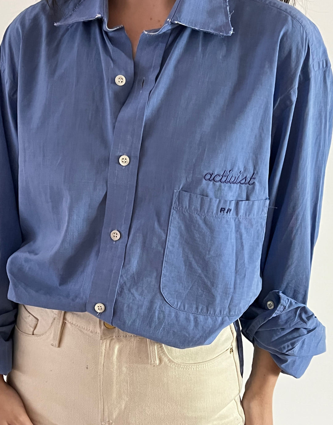 Activist Blue Upcycled Embroidered Shirt