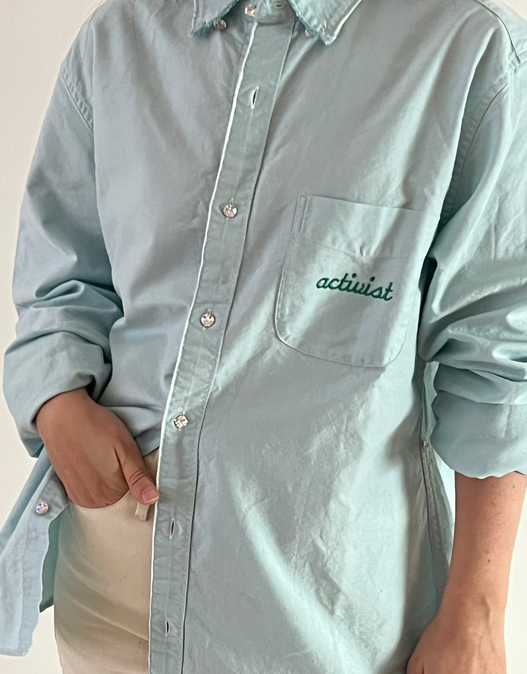 Activist Mint Upcycled Embroidered Shirt